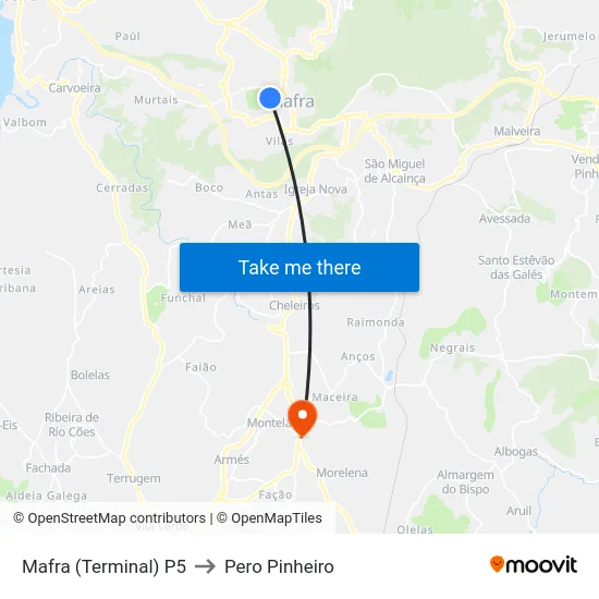 Mafra (Terminal) P5 to Pero Pinheiro map