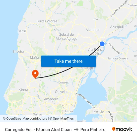 Carregado Est. - Fábrica Atral Cipan to Pero Pinheiro map