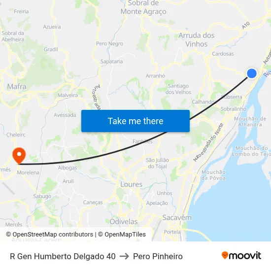 R Gen Humberto Delgado 40 to Pero Pinheiro map