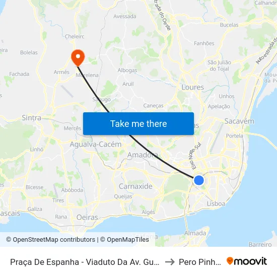 Praça De Espanha - Viaduto Da Av. Gulbenkian to Pero Pinheiro map