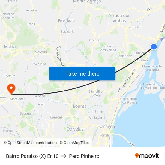 Bairro Paraiso (X) En10 to Pero Pinheiro map