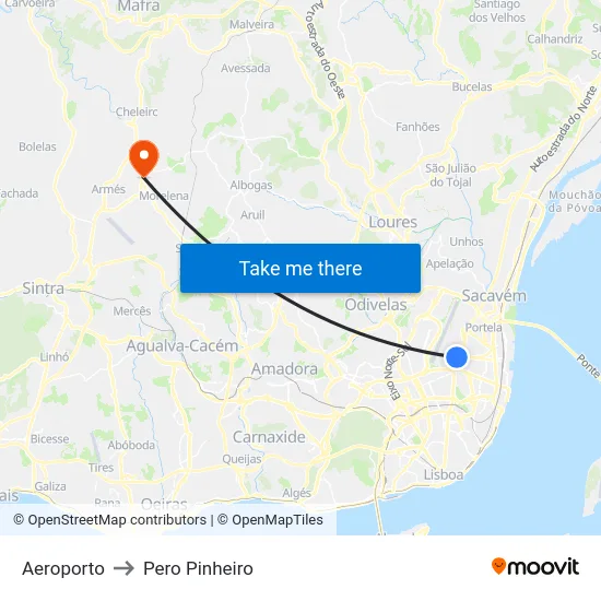 Aeroporto to Pero Pinheiro map