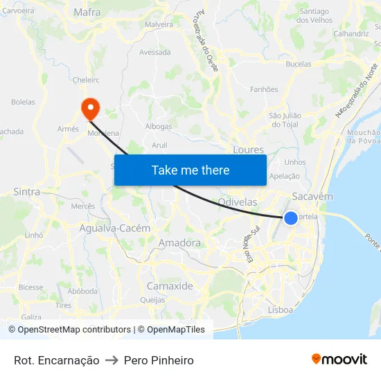 Rot. Encarnação to Pero Pinheiro map