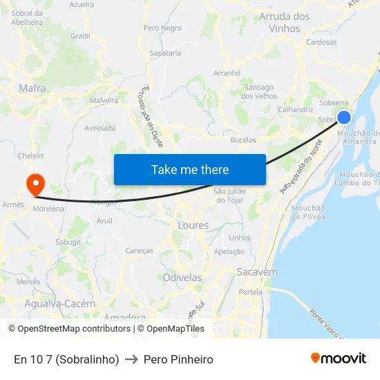 En 10 7 (Sobralinho) to Pero Pinheiro map