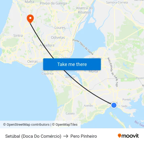 Setúbal (Doca Do Comércio) to Pero Pinheiro map