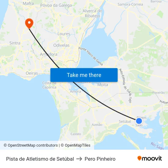 Pista de Atletismo de Setúbal to Pero Pinheiro map