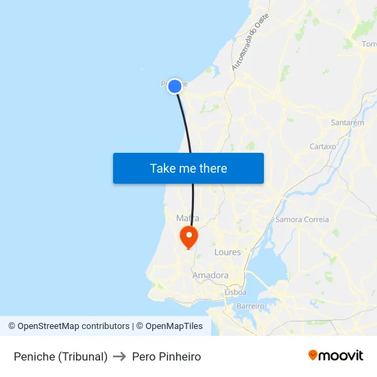 Peniche (Tribunal) to Pero Pinheiro map