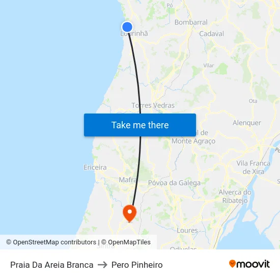 Praia Da Areia Branca to Pero Pinheiro map