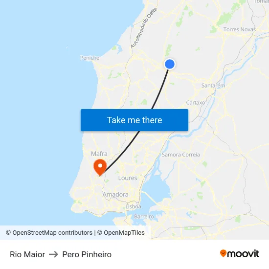 Rio Maior to Pero Pinheiro map