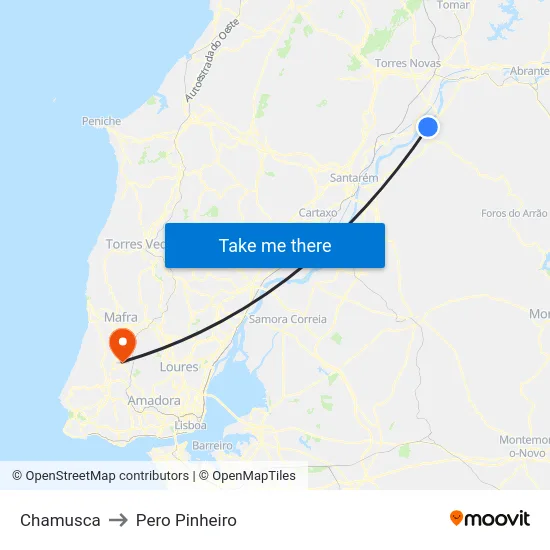 Chamusca to Pero Pinheiro map