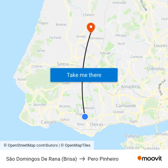 São Domingos De Rana (Brisa) to Pero Pinheiro map