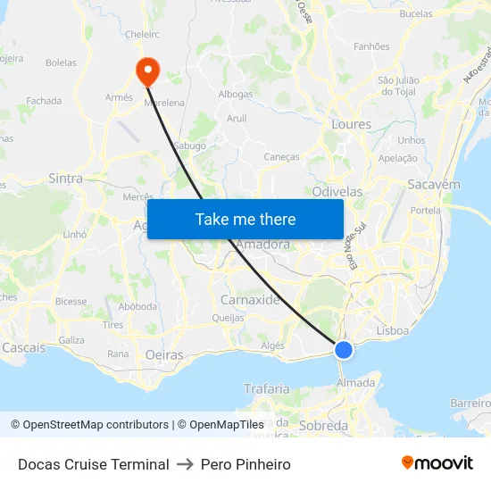 Docas Cruise Terminal to Pero Pinheiro map