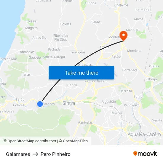 Galamares to Pero Pinheiro map