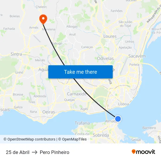 25 de Abril to Pero Pinheiro map