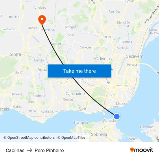 Cacilhas to Pero Pinheiro map