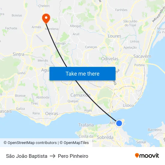 São João Baptista to Pero Pinheiro map
