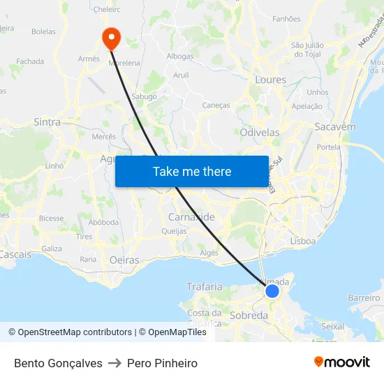 Bento Gonçalves to Pero Pinheiro map