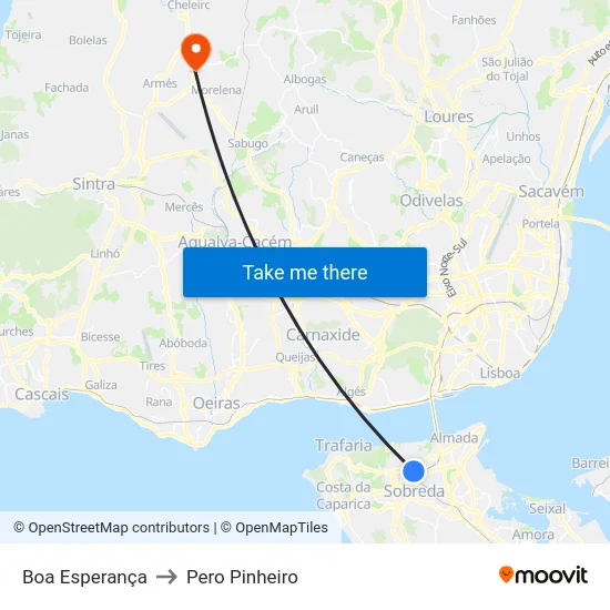 Boa Esperança to Pero Pinheiro map