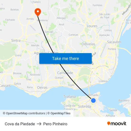 Cova da Piedade to Pero Pinheiro map