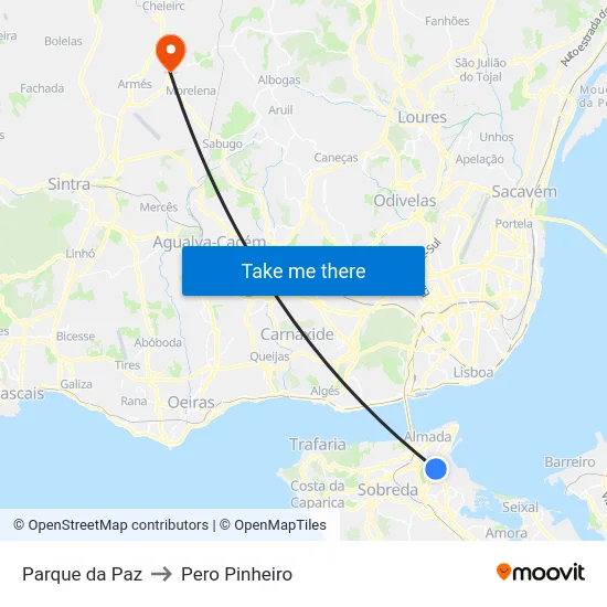 Parque da Paz to Pero Pinheiro map