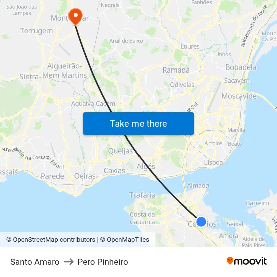 Santo Amaro to Pero Pinheiro map