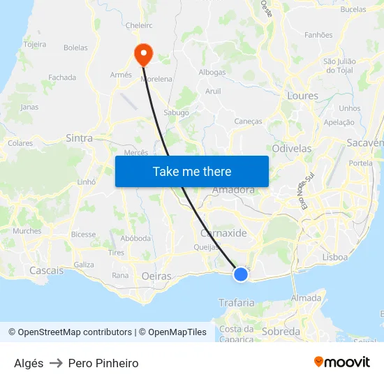 Algés to Pero Pinheiro map