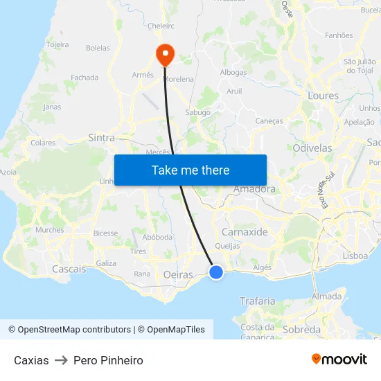 Caxias to Pero Pinheiro map