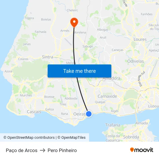 Paço de Arcos to Pero Pinheiro map