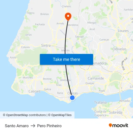 Santo Amaro to Pero Pinheiro map