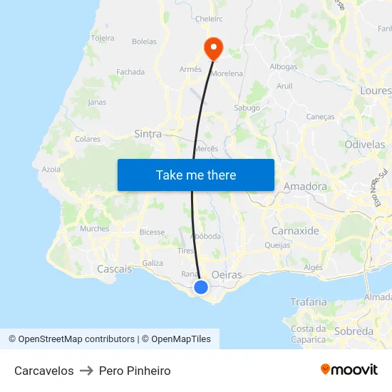 Carcavelos to Pero Pinheiro map