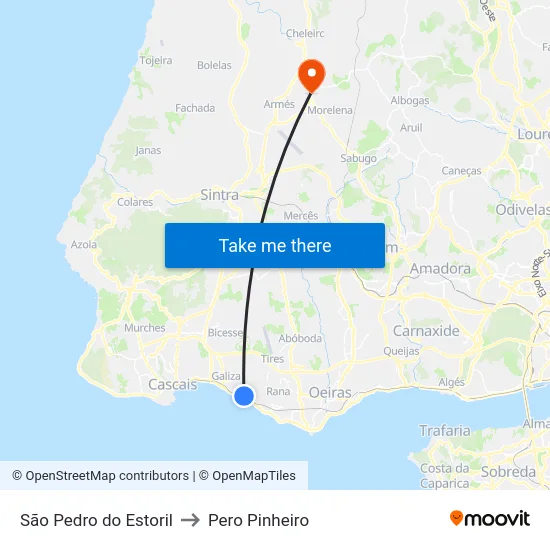 São Pedro do Estoril to Pero Pinheiro map