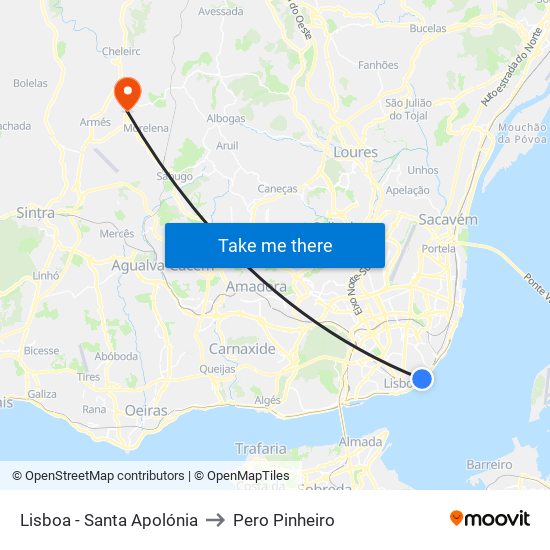 Lisboa - Santa Apolónia to Pero Pinheiro map
