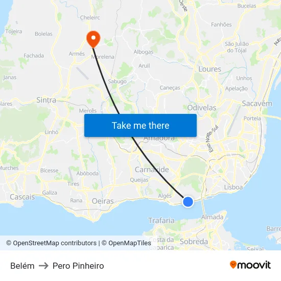 Belém to Pero Pinheiro map