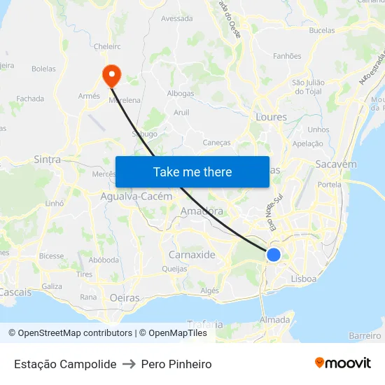 Estação Campolide to Pero Pinheiro map