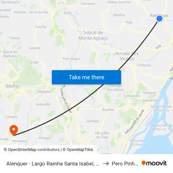 Alenquer - Largo Rainha Santa Isabel, Terminal to Pero Pinheiro map
