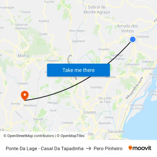 Ponte Da Lage - Casal Da Tapadinha to Pero Pinheiro map