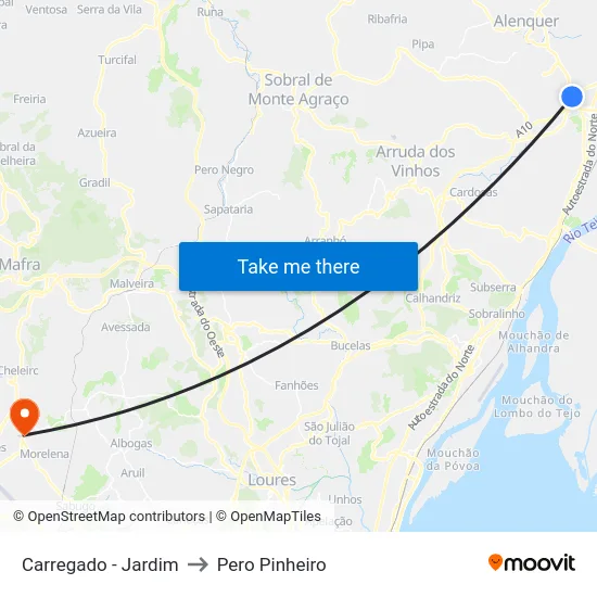 Carregado - Jardim to Pero Pinheiro map