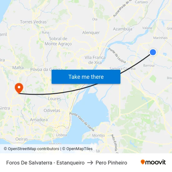 Foros De Salvaterra - Estanqueiro to Pero Pinheiro map