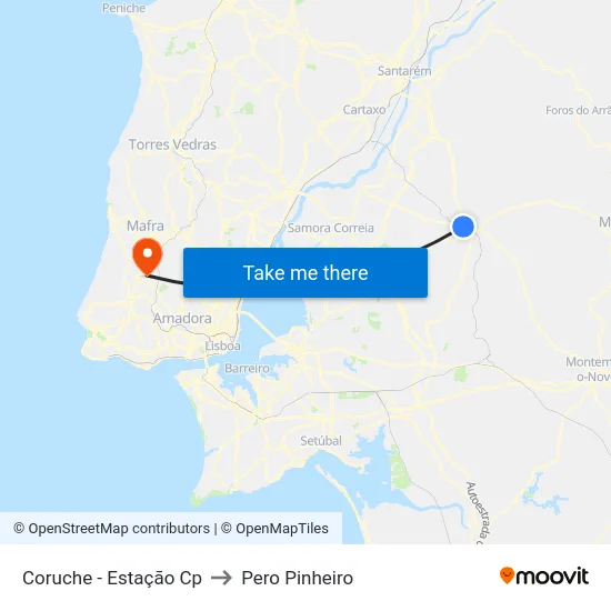 Coruche - Estação Cp to Pero Pinheiro map