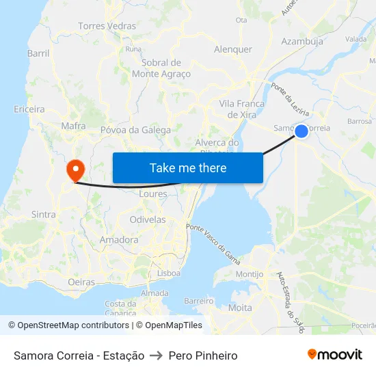 Samora Correia - Estação to Pero Pinheiro map