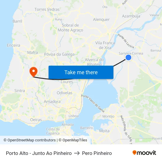 Porto Alto - Junto Ao Pinheiro to Pero Pinheiro map