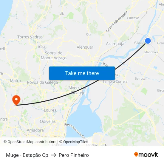 Muge - Estação Cp to Pero Pinheiro map