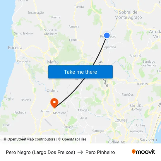 Pero Negro (Largo Dos Freixos) to Pero Pinheiro map