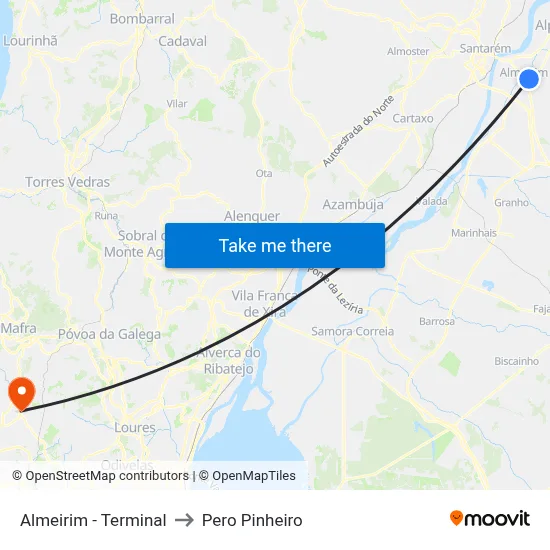 Almeirim - Terminal to Pero Pinheiro map