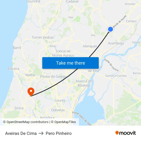 Aveiras De Cima to Pero Pinheiro map
