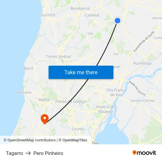 Tagarro to Pero Pinheiro map