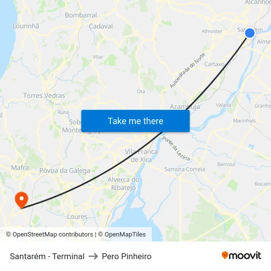 Santarém - Terminal to Pero Pinheiro map