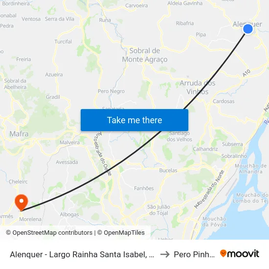 Alenquer - Largo Rainha Santa Isabel, Terminal to Pero Pinheiro map