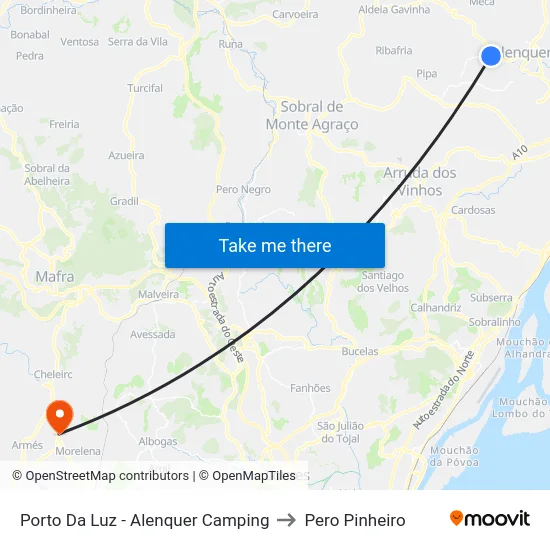 Porto Da Luz - Alenquer Camping to Pero Pinheiro map