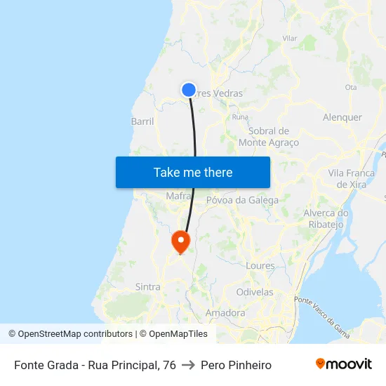 Fonte Grada - Rua Principal, 76 to Pero Pinheiro map